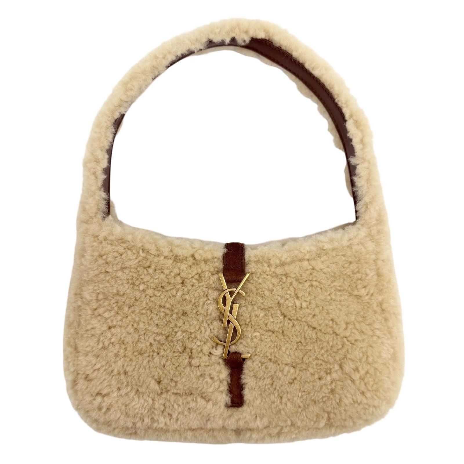 Saint Laurent Paris le 5 7 Mini Hobo Fleece Handbag Shearling Suede Leather