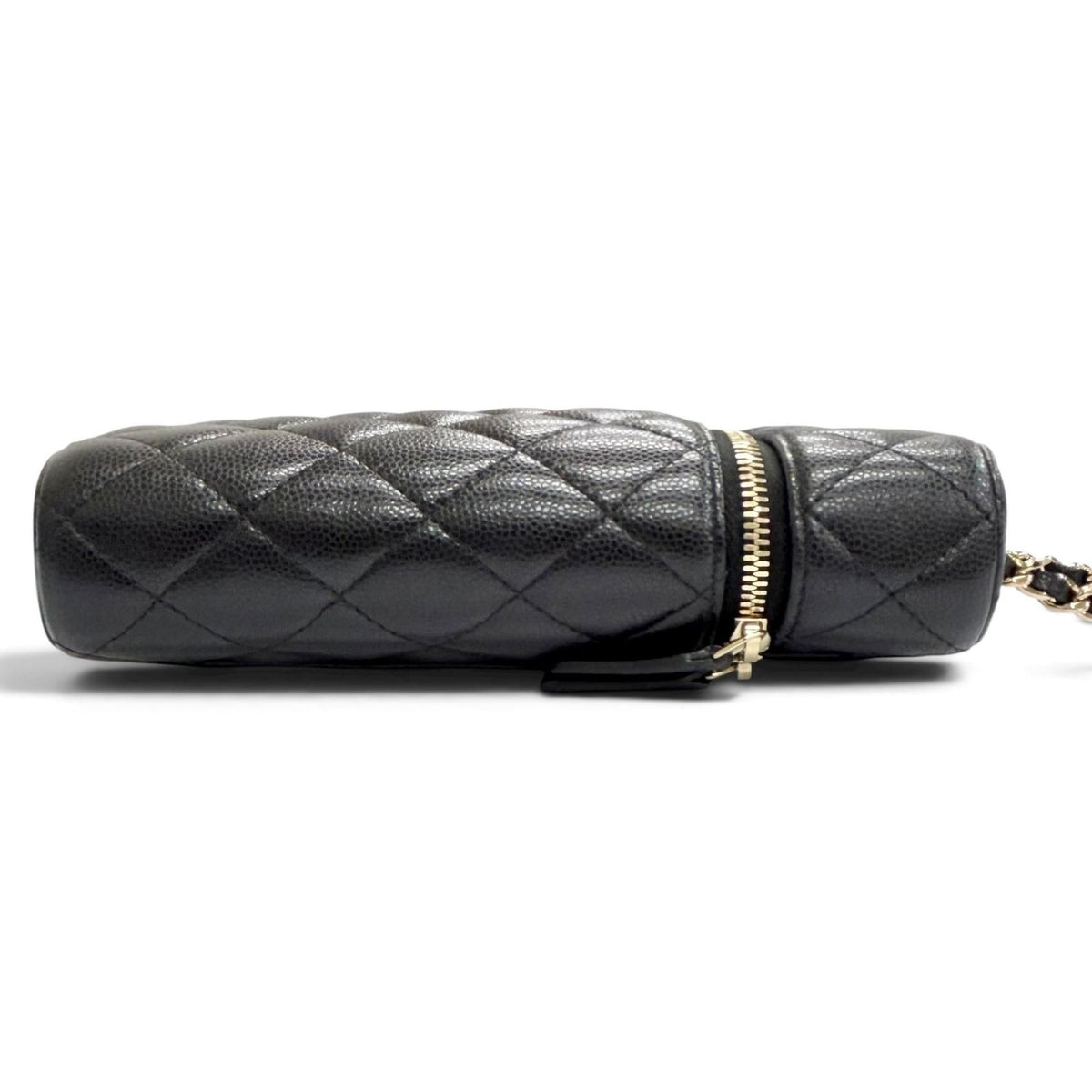 Chanel Caviar Leather Quilted Vanity Phone Chain Shoulder Bag Black Gold — view 5