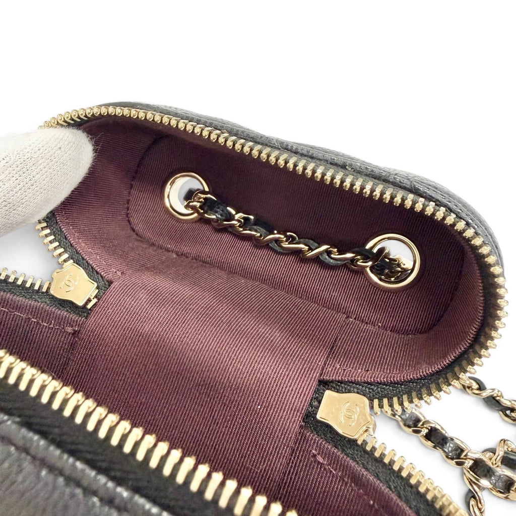 Chanel Caviar Leather Quilted Vanity Phone Chain Shoulder Bag Black Gold — view 8