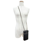 Chanel Caviar Leather Quilted Vanity Phone Chain Shoulder Bag Black Gold — view 3