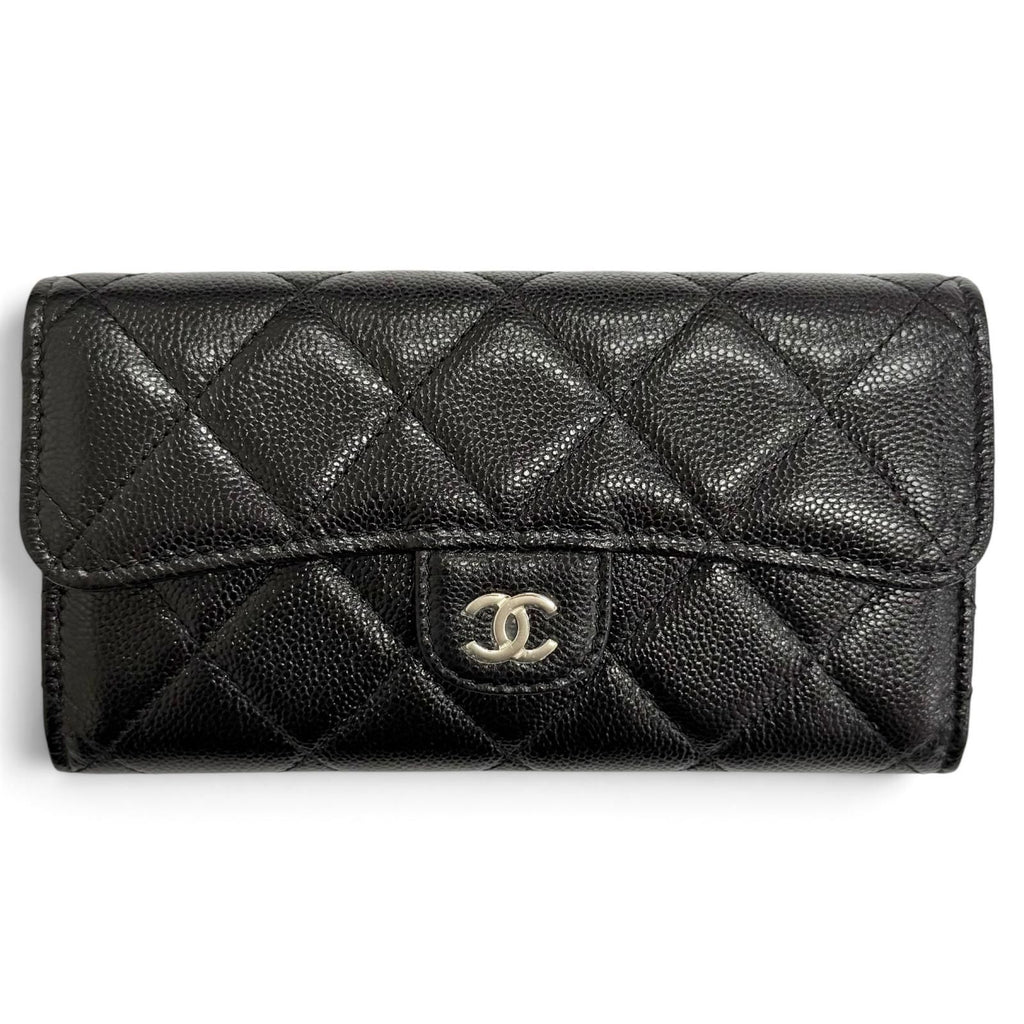 Chanel Caviar Leather Quilted CC Logo Flap Wallet Black