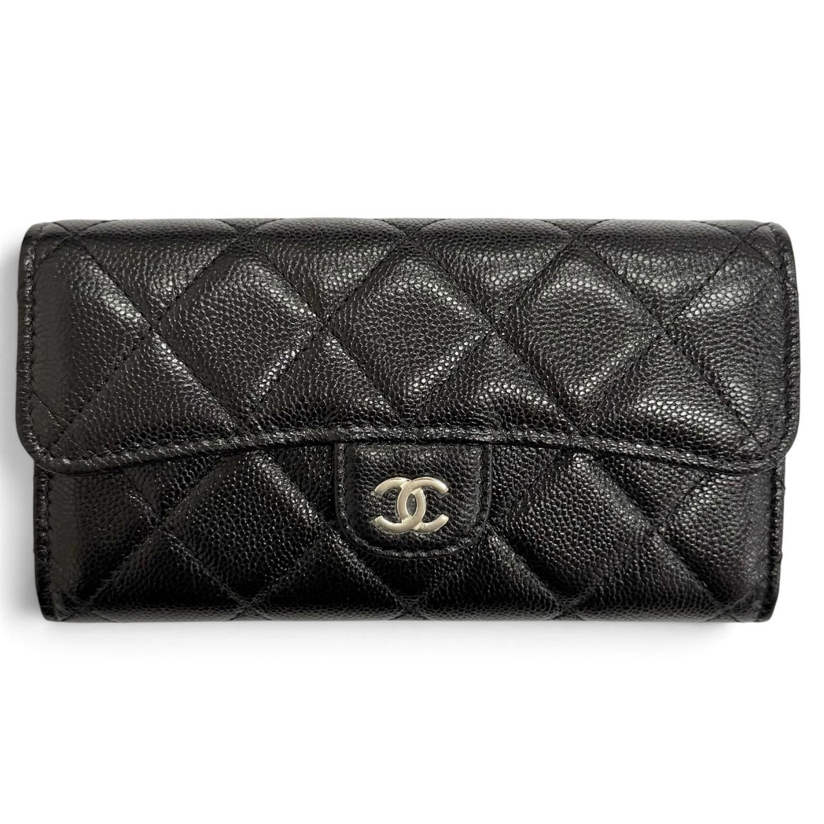 Chanel Caviar Leather Quilted CC Logo Flap Wallet Black