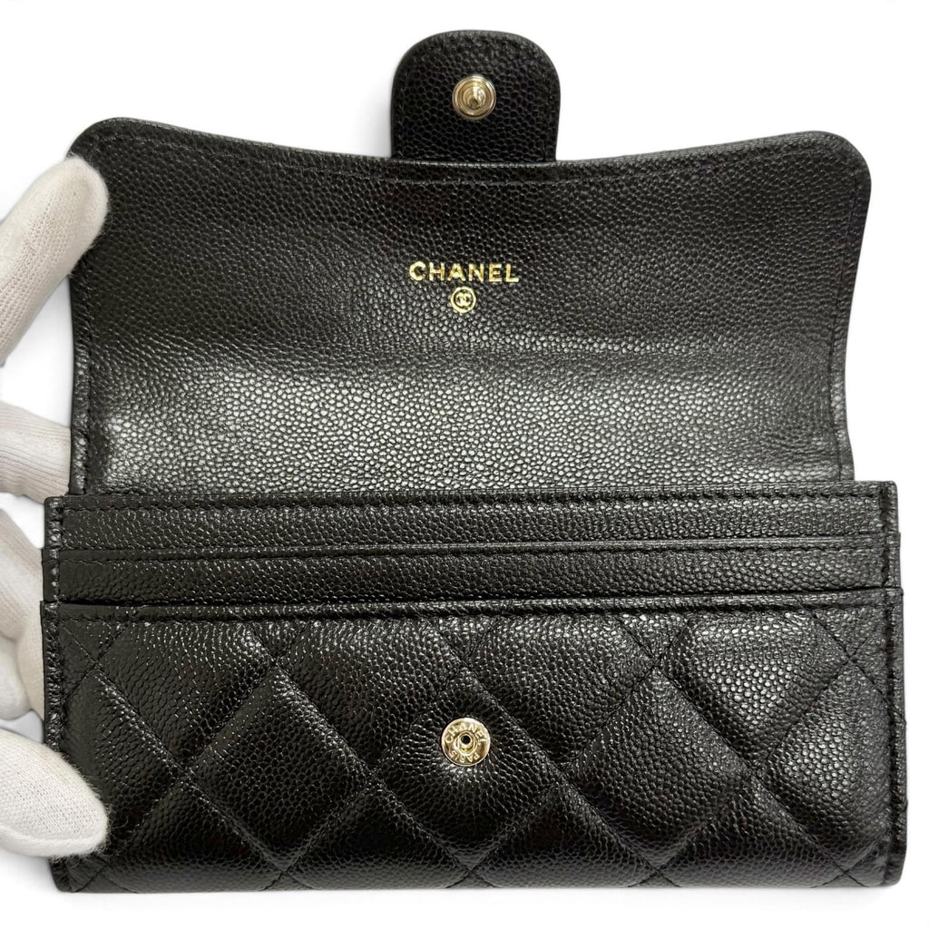 Chanel Caviar Leather Quilted CC Logo Flap Wallet Black — view 6