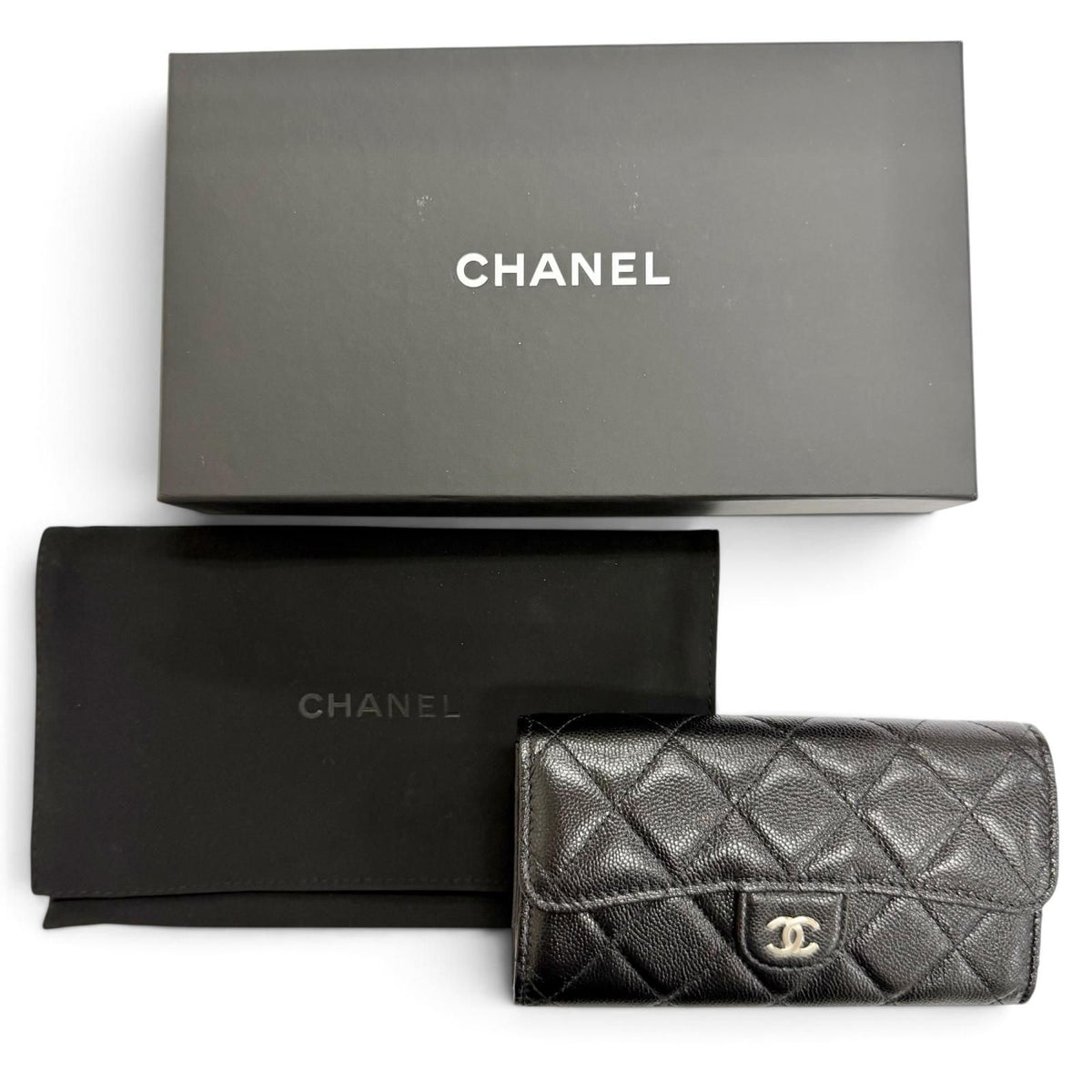 Chanel Caviar Leather Quilted CC Logo Flap Wallet Black — view 2