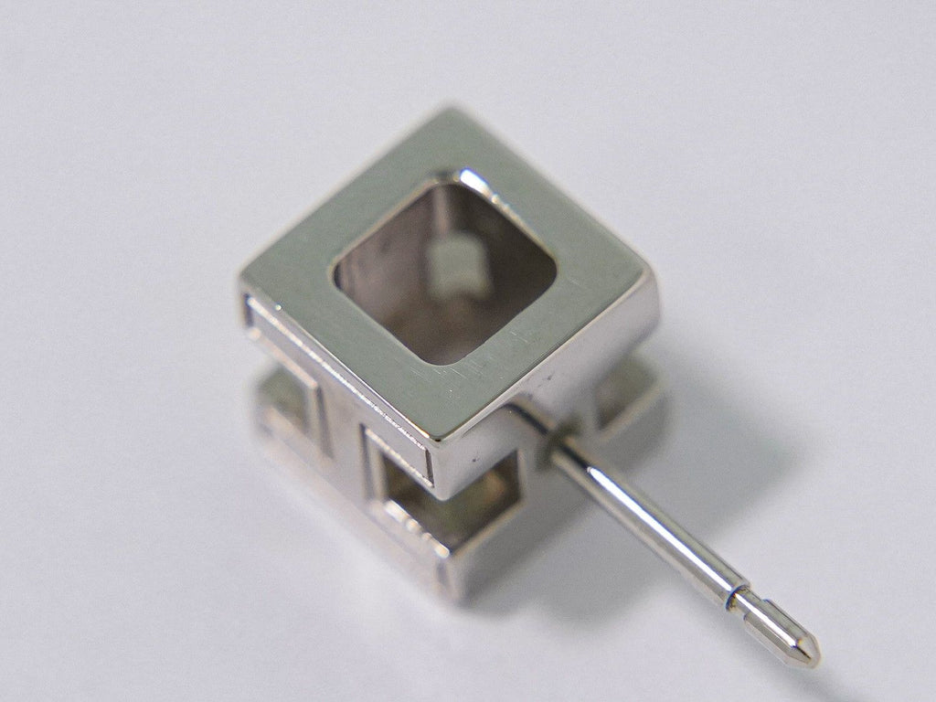 Hermes Cage D'h Cube Earrings Metal Silver Ivory — view 5