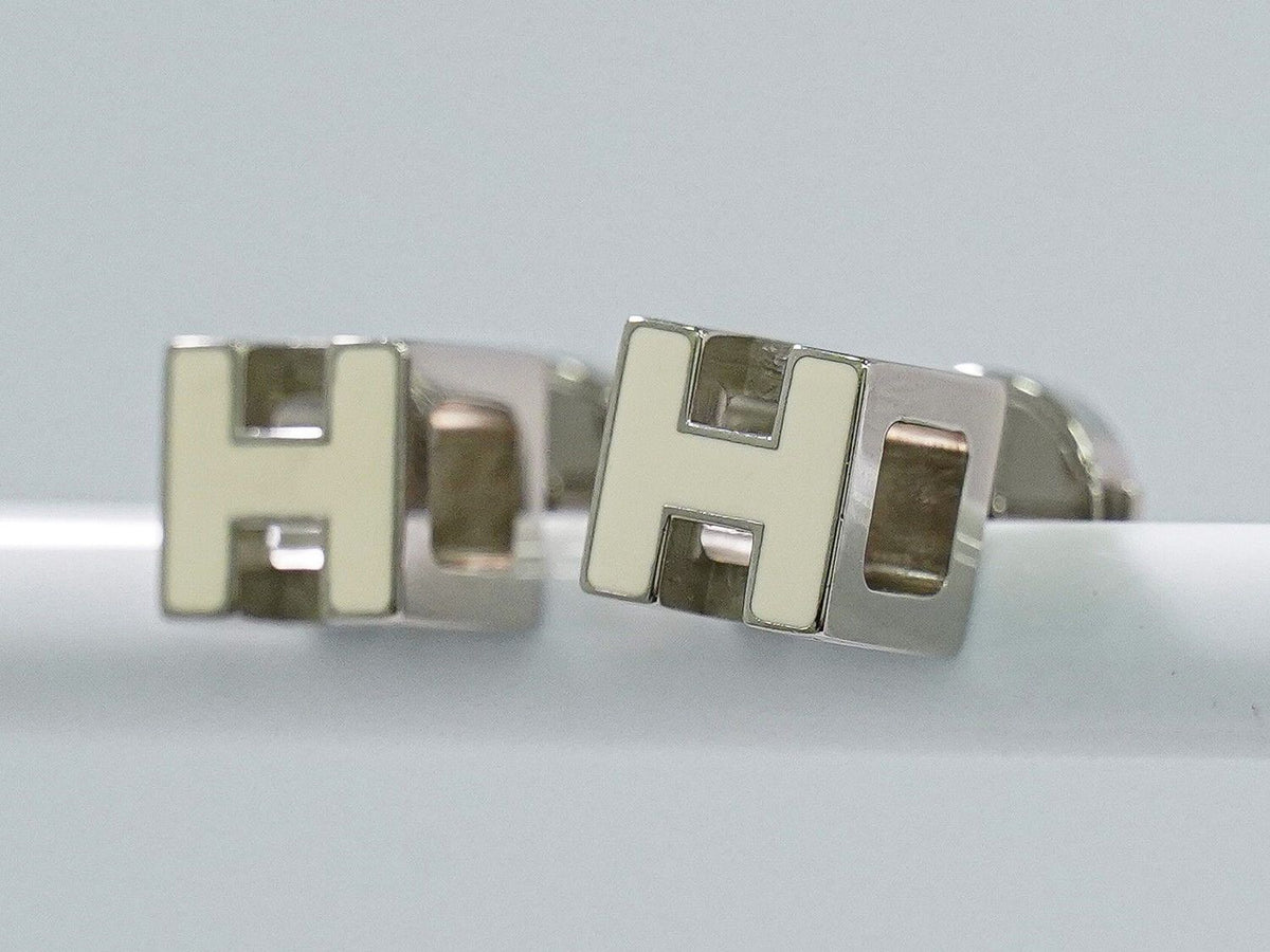 Hermes Cage D'h Cube Earrings Metal Silver Ivory — view 7