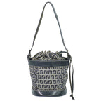 Fendi Zucchino Drawstring Shoulder Bag Canvas Leather Navy