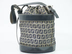 Fendi Zucchino Drawstring Shoulder Bag Canvas Leather Navy — view 2