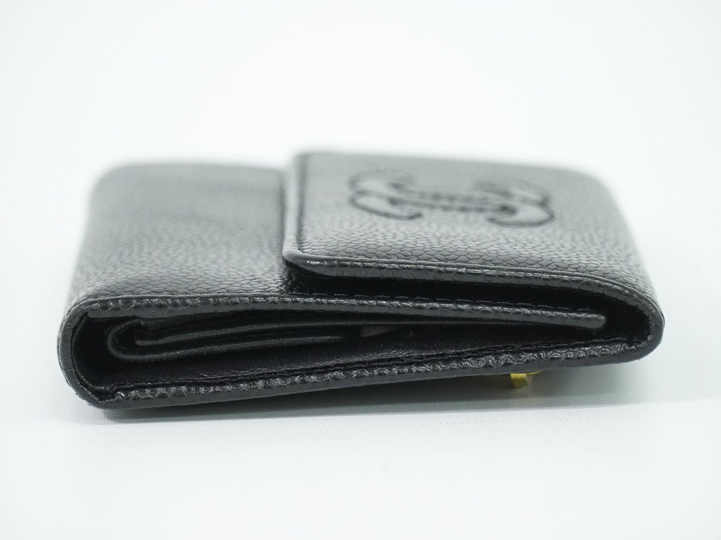 Chanel CC Logo Trifold Folded Wallet Compact Caviar Leather Black — view 4