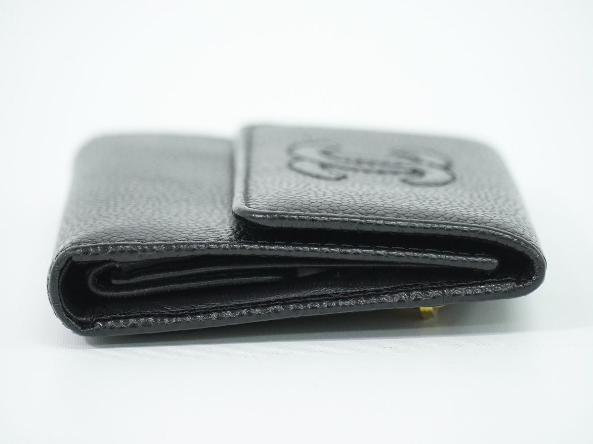 Chanel CC Logo Trifold Folded Wallet Compact Caviar Leather Black — view 4