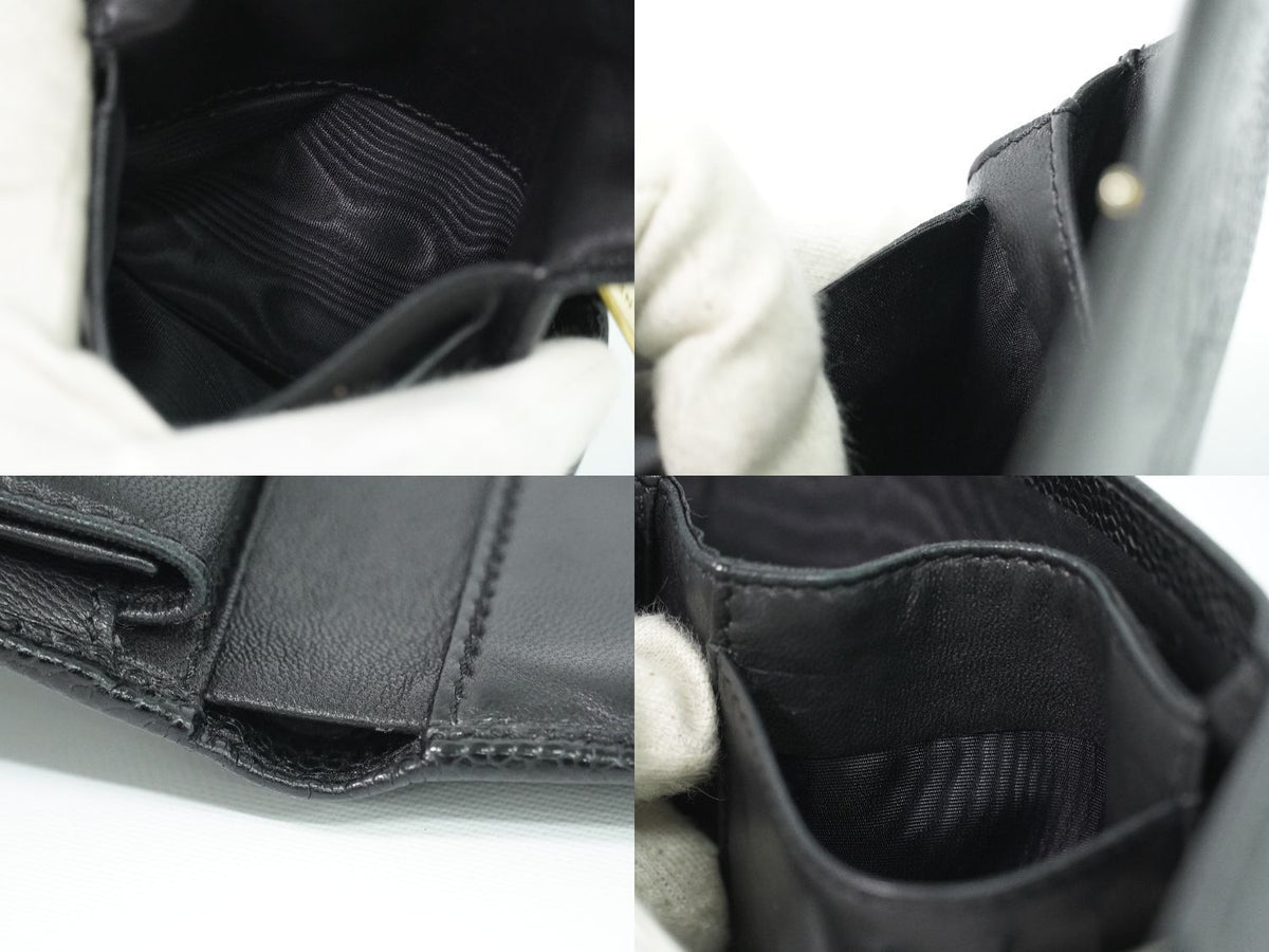 Chanel CC Logo Trifold Folded Wallet Compact Caviar Leather Black — view 8