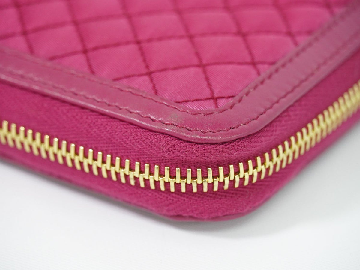 Prada Quilted Nylon Zip Around Wallet Pink — view 7