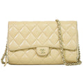 Chanel CC Logo Quilted Chain Wallet on Pochette Lambskin Leather Beige Shoulder