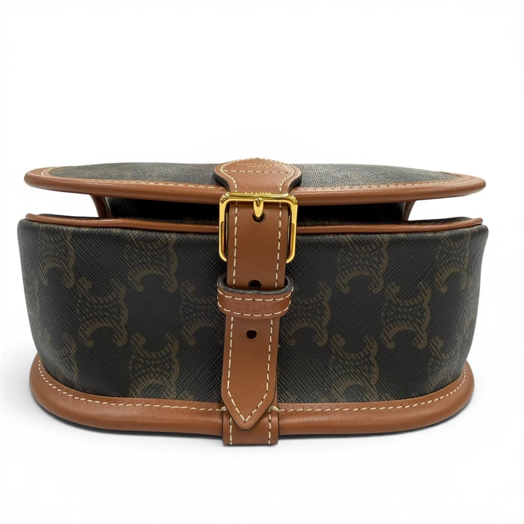 Celine Medium Folco Triomphe Canvas Shoulder Bag Tan Brown — view 4