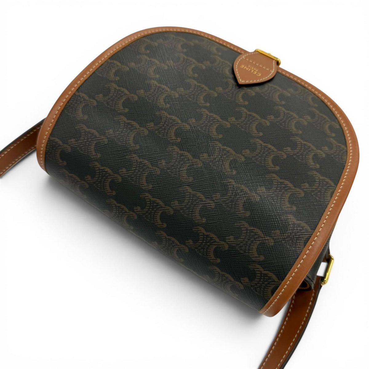Celine Medium Folco Triomphe Canvas Shoulder Bag Tan Brown — view 6