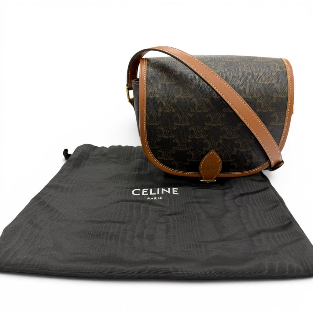 Celine Medium Folco Triomphe Canvas Shoulder Bag Tan Brown — view 2