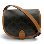 Celine Medium Folco Triomphe Canvas Shoulder Bag Tan Brown