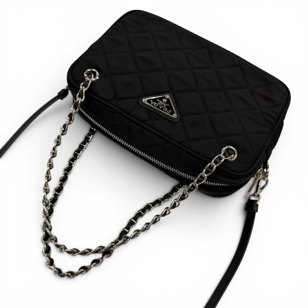 Prada Tessuto Impuntu Triangle Logo Leather Usage 2-Way Shoulder Bag Black — view 5