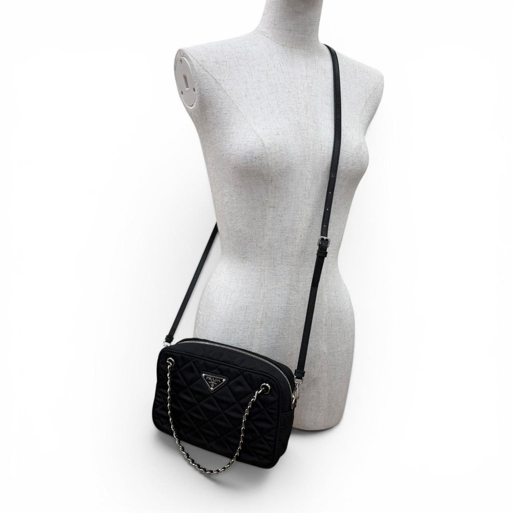 Prada Tessuto Impuntu Triangle Logo Leather Usage 2-Way Shoulder Bag Black — view 8