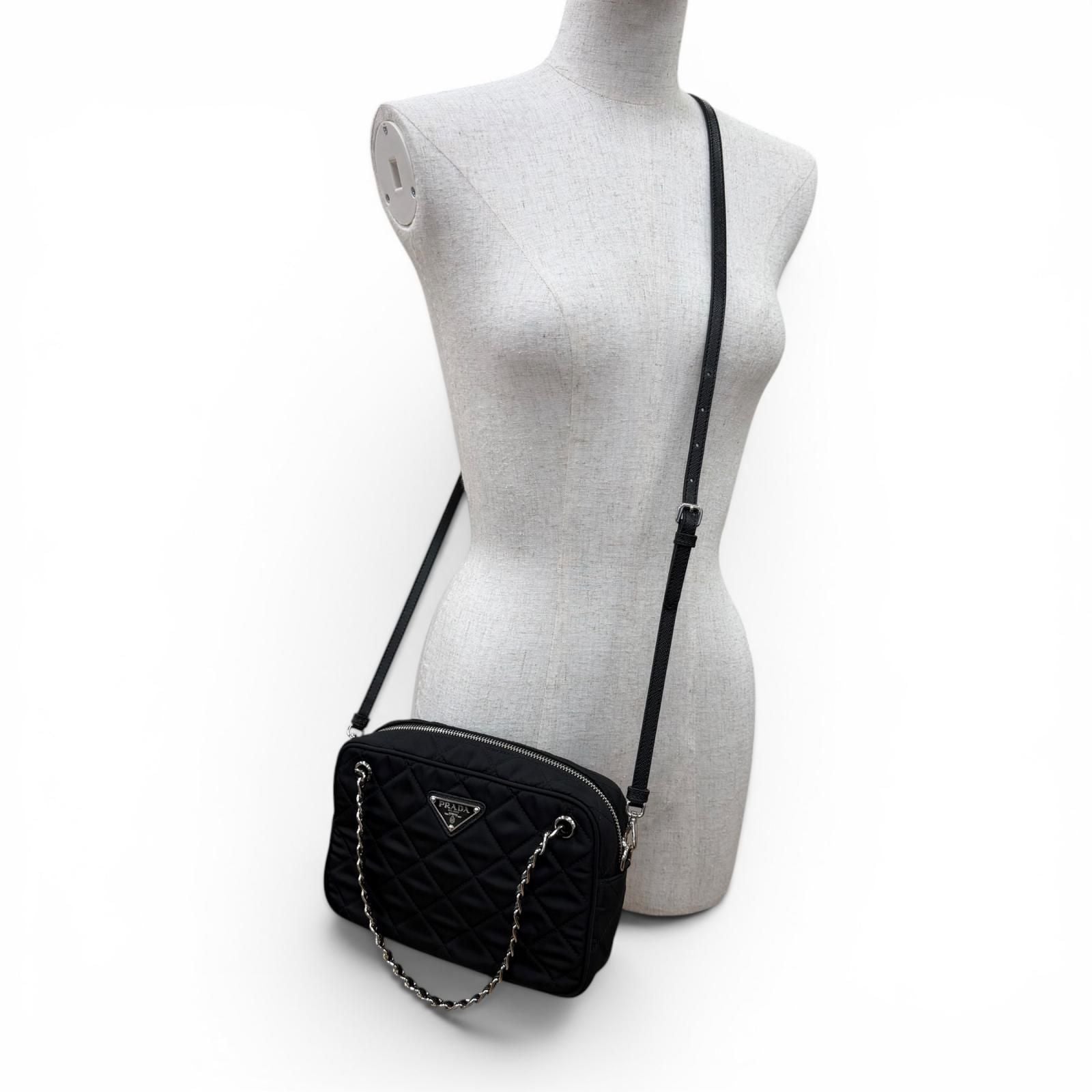 Prada Tessuto Impuntu Triangle Logo Leather Usage 2-Way Shoulder Bag Black — view 8