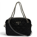 Prada Tessuto Impuntu Triangle Logo Leather Usage 2-Way Shoulder Bag Black