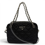 Prada Tessuto Impuntu Triangle Logo Leather Usage 2-Way Shoulder Bag Black