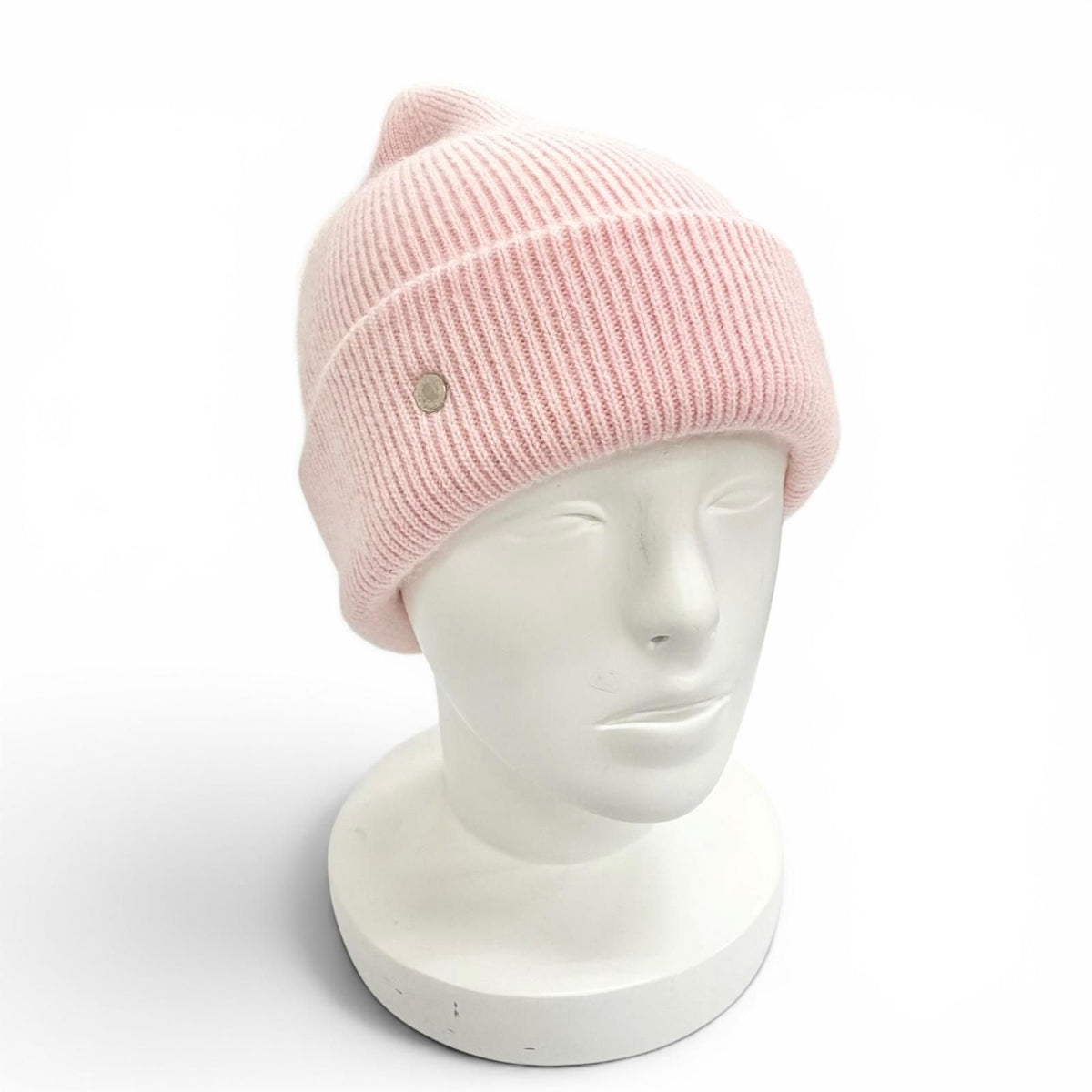 Hermes Beanie Lisa Slalom Wool Cashmere Rose Sakura Sellier Buttons Knit Cap Hat