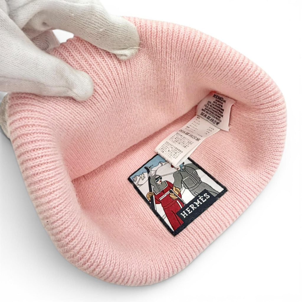 Hermes Beanie Lisa Slalom Wool Cashmere Rose Sakura Sellier Buttons Knit Cap Hat — view 7