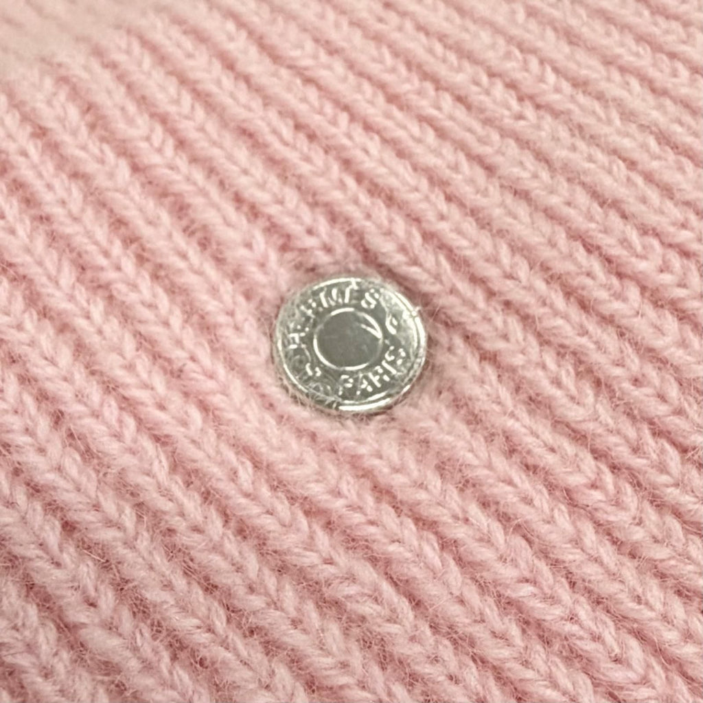 Hermes Beanie Lisa Slalom Wool Cashmere Rose Sakura Sellier Buttons Knit Cap Hat — view 8