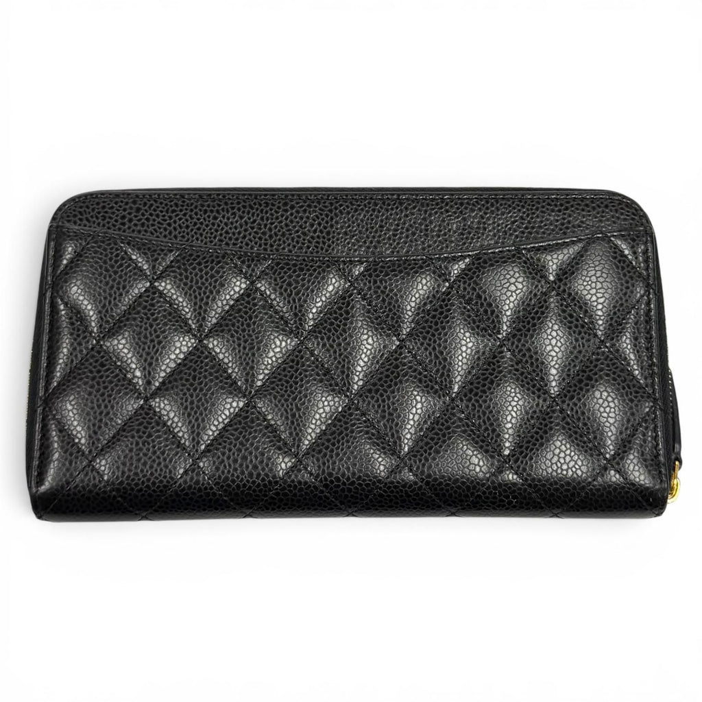 Chanel Quilted Caviar Leather Timeless Classic Long Zip Wallet Black Gold — view 3