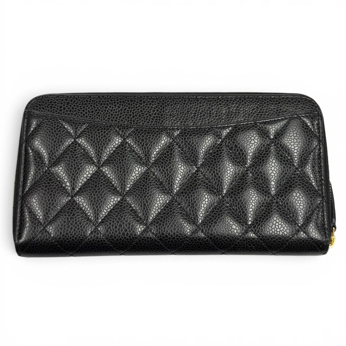 Chanel Quilted Caviar Leather Timeless Classic Long Zip Wallet Black Gold — view 3
