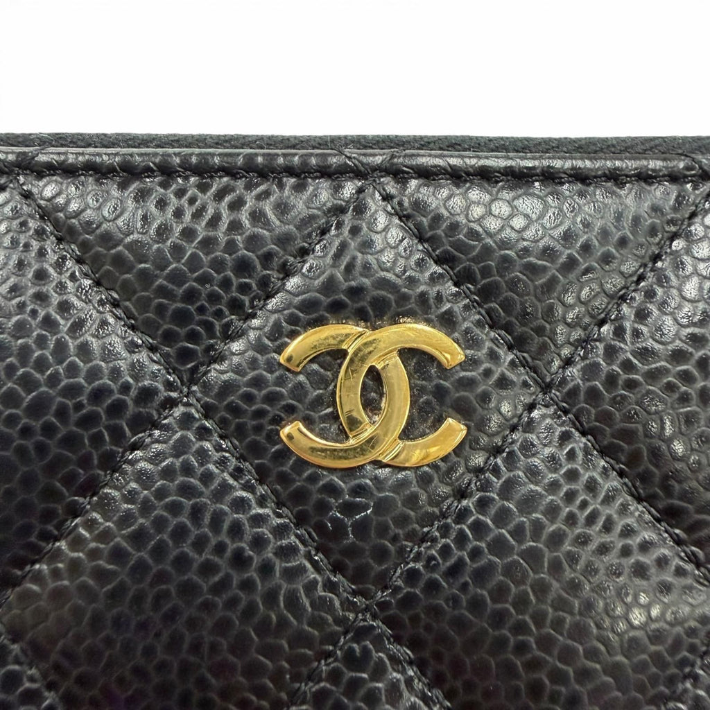 Chanel Quilted Caviar Leather Timeless Classic Long Zip Wallet Black Gold — view 7