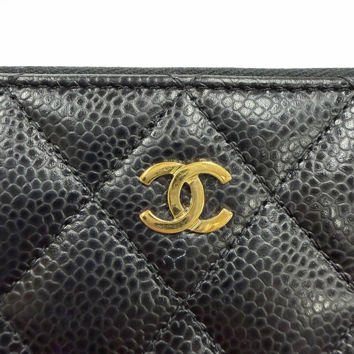 Chanel Quilted Caviar Leather Timeless Classic Long Zip Wallet Black Gold — view 7