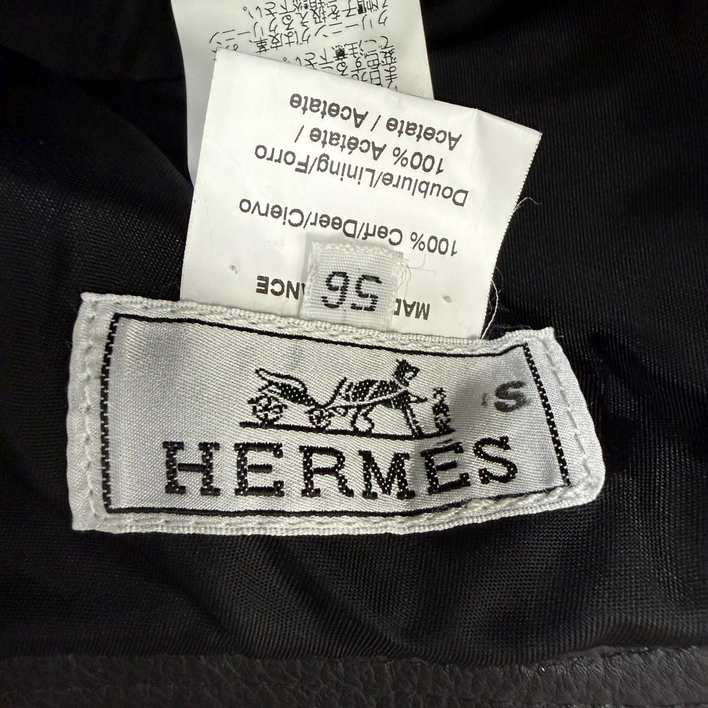 Hermes Deerskin Bucket Hat Leather Hat Black 56 — view 6