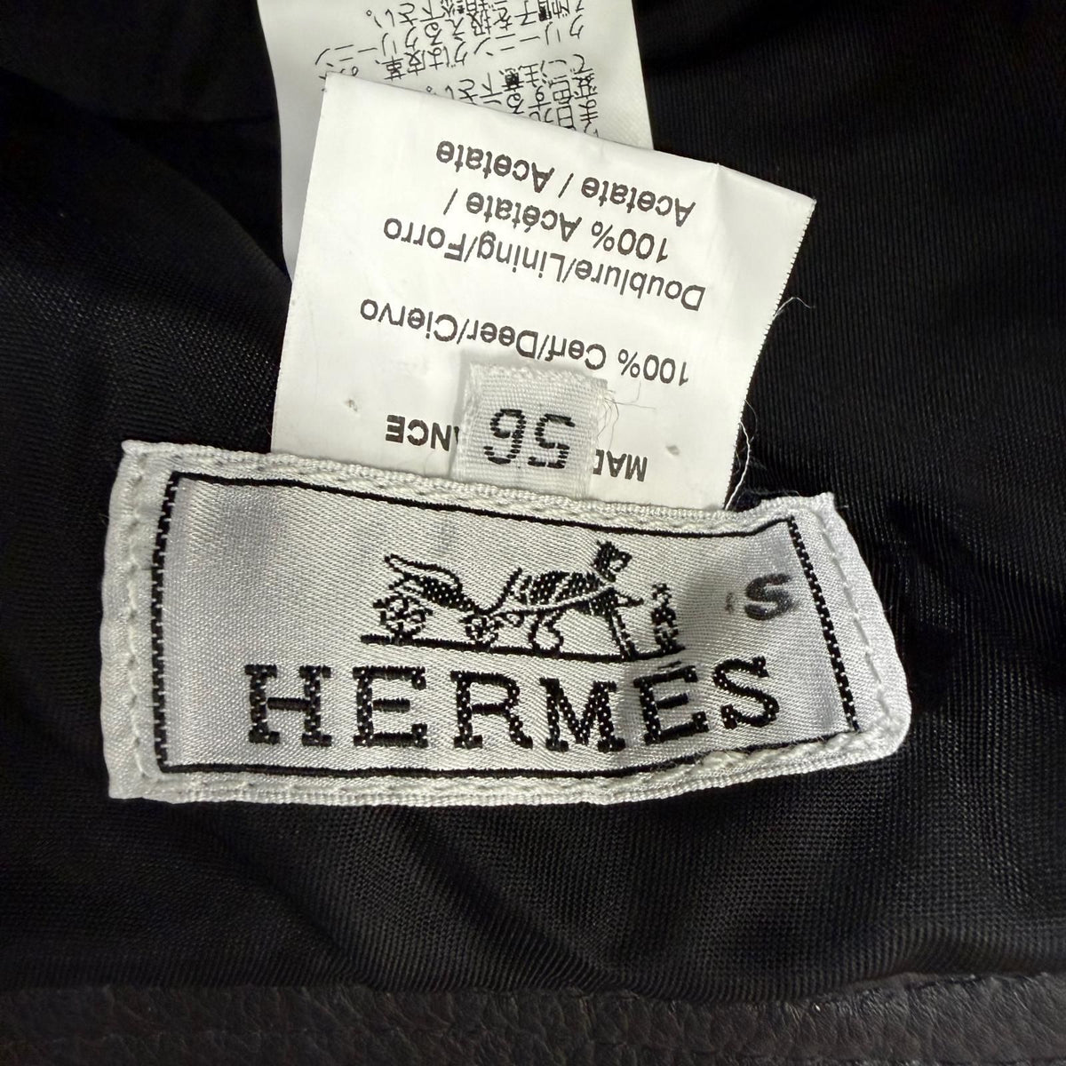 Hermes Deerskin Bucket Hat Leather Hat Black 56 — view 6