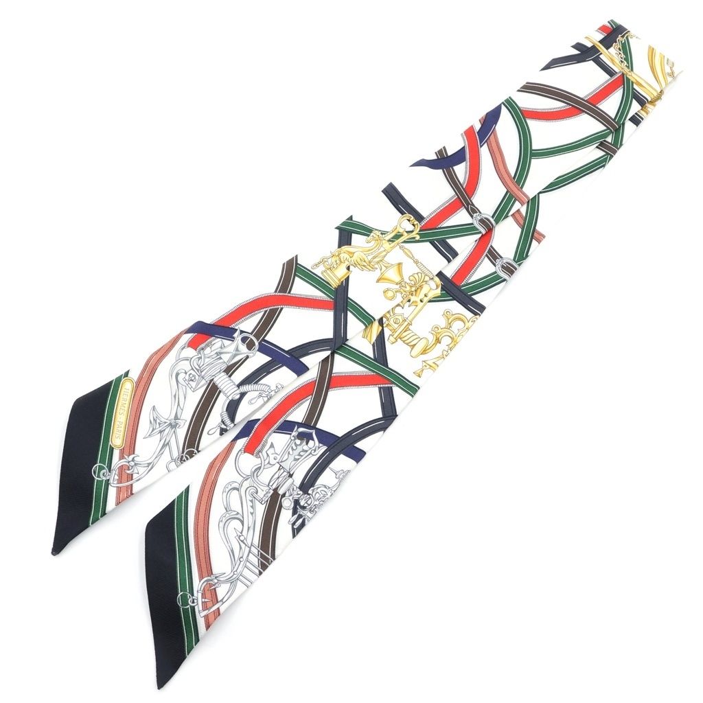 Hermes Twilly Silk Scarf Legendary Harness White Multicolor