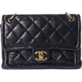 Chanel Quilted Chain Shoulder Bag Black Gold Lambskin