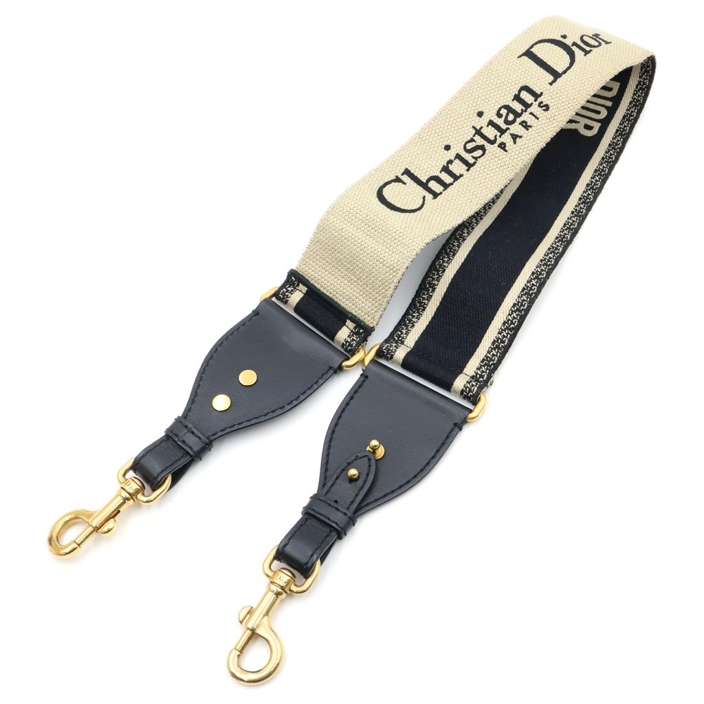 Dior Embroidered Shoulder Strap Canvas Leather Beige Navy — view 2
