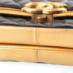 Chanel CC Logo Quilted Chain Shoulder Bag Black Gold Lambskin — view 6