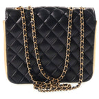 Chanel CC Logo Quilted Chain Shoulder Bag Black Gold Lambskin — view 2