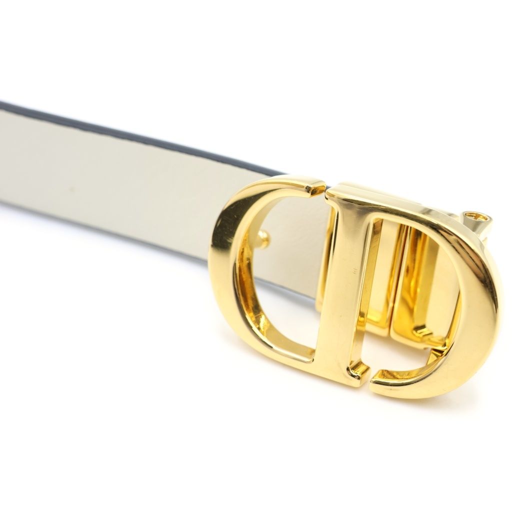Dior CD Logo Buckle Leather Belt Gold Black White — view 6