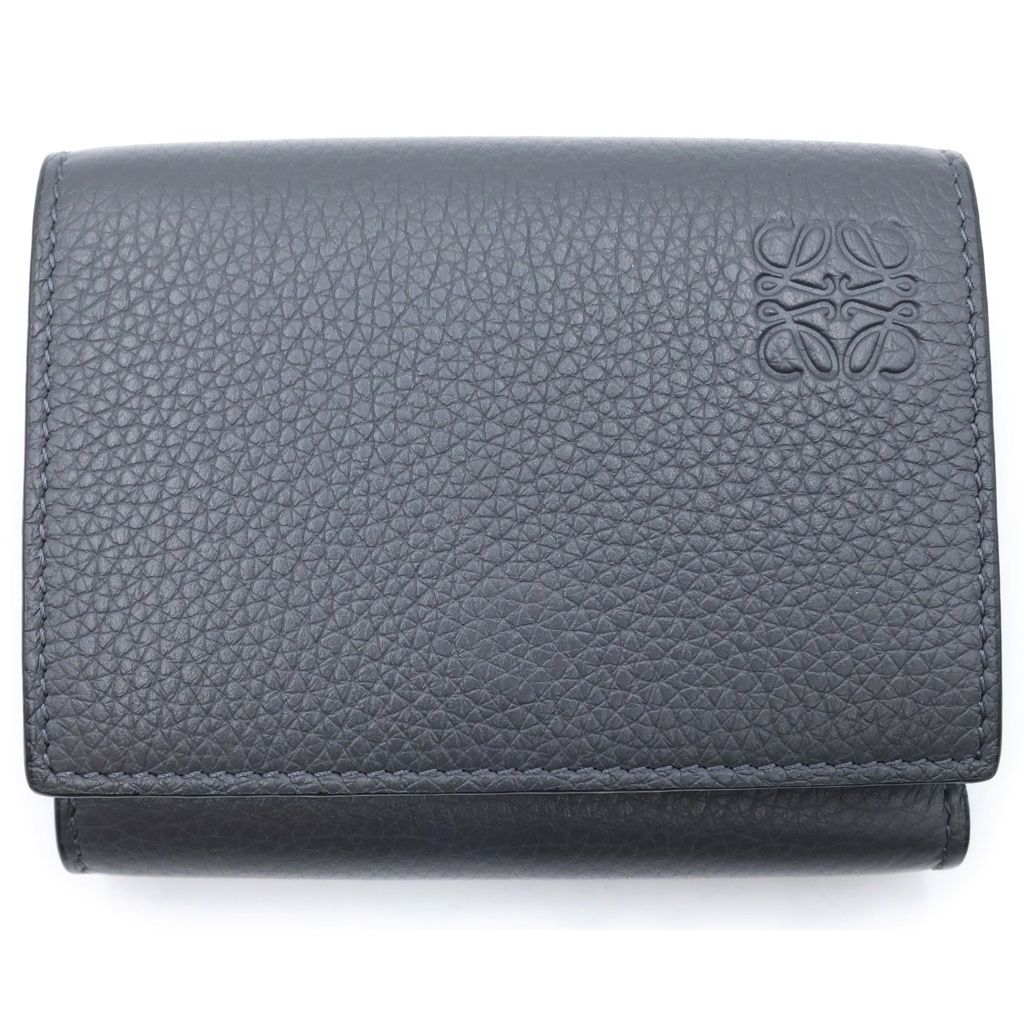 Loewe Anagram Trifold Wallet Bifold Coin Purse Gray Leather