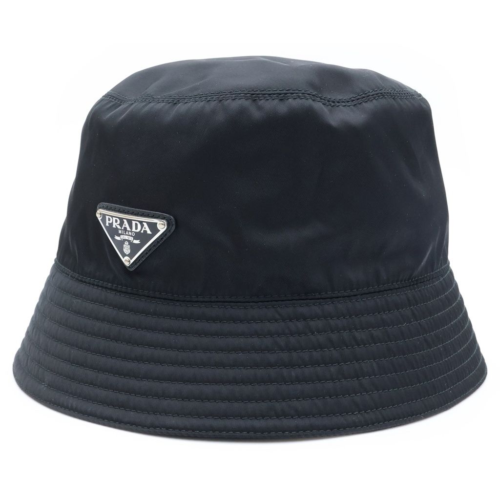 Prada Triangle Logo Tessuto Nylon Bucket Hat M Black — view 2