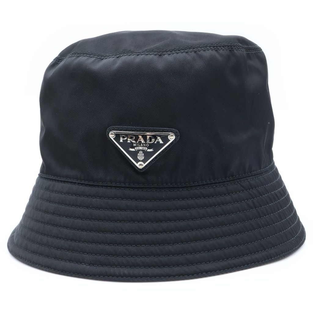 Prada Triangle Logo Tessuto Nylon Bucket Hat M Black