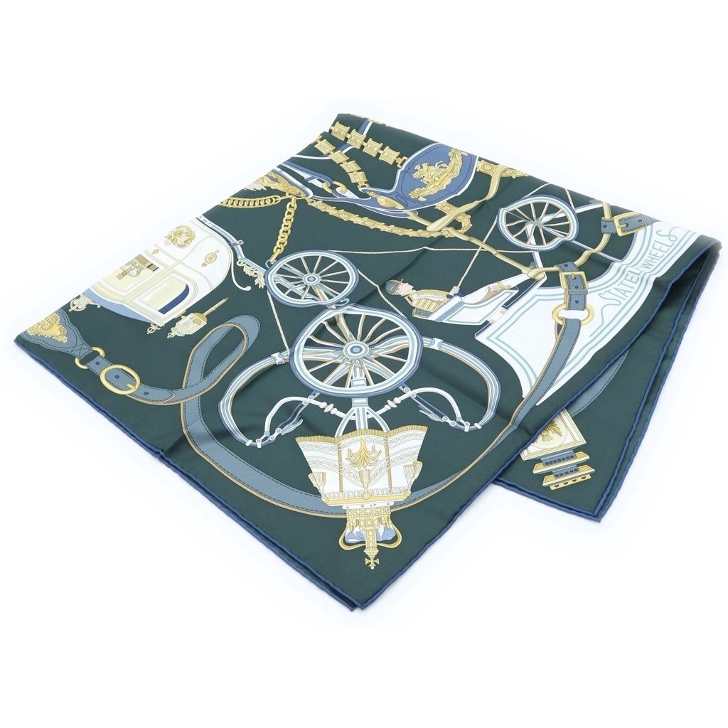Hermes Carre 90 Stately Wheels Scarf Green Silk