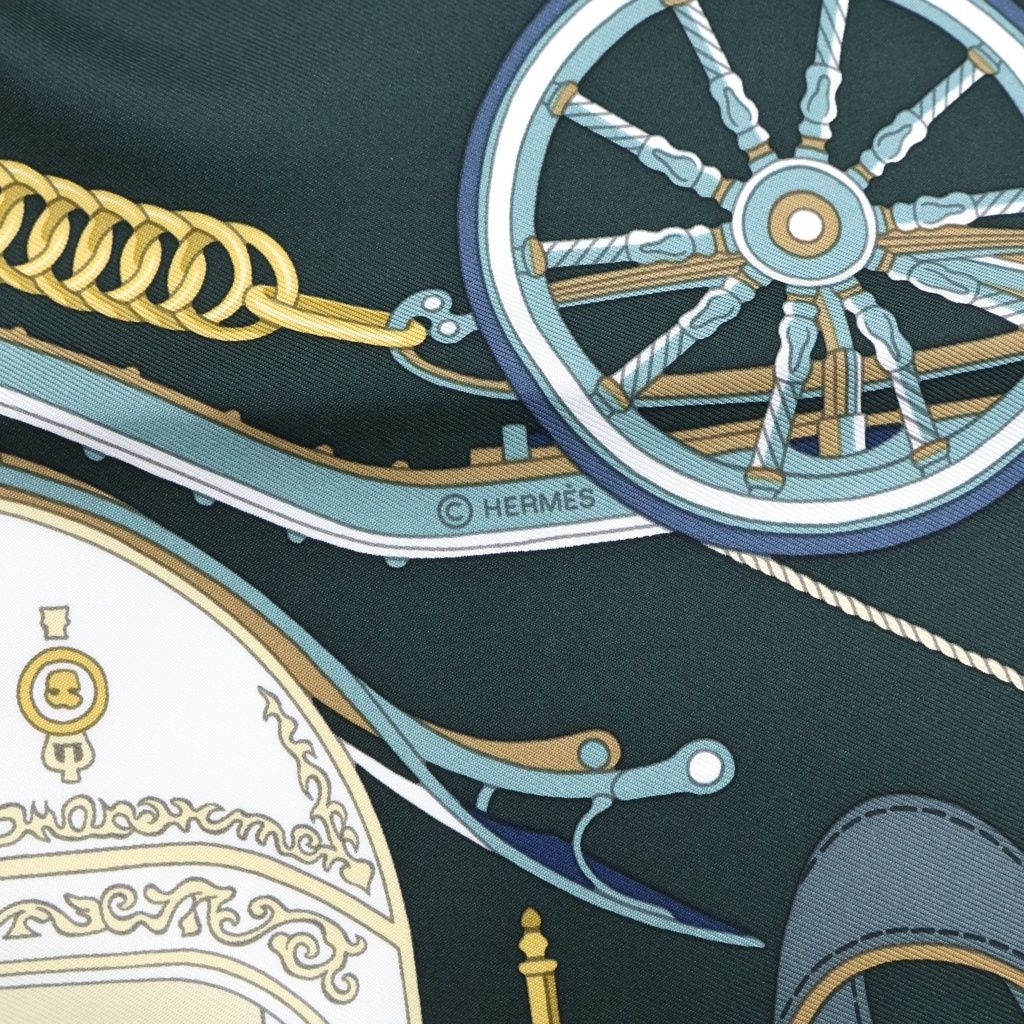 Hermes Carre 90 Stately Wheels Scarf Green Silk — view 5
