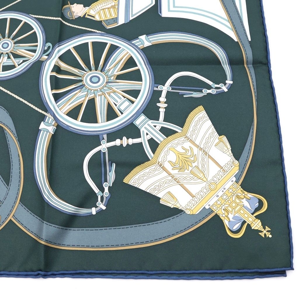 Hermes Carre 90 Stately Wheels Scarf Green Silk — view 2