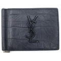 Saint Laurent Paris Front Logo Croco Card Case Black