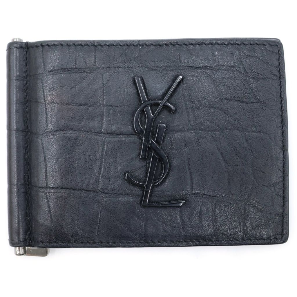 Saint Laurent Paris Front Logo Croco Card Case Black