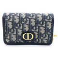Dior Oblique Montaigne Nano Chain Mini Shoulder Bag Navy Leather Canvas Gold